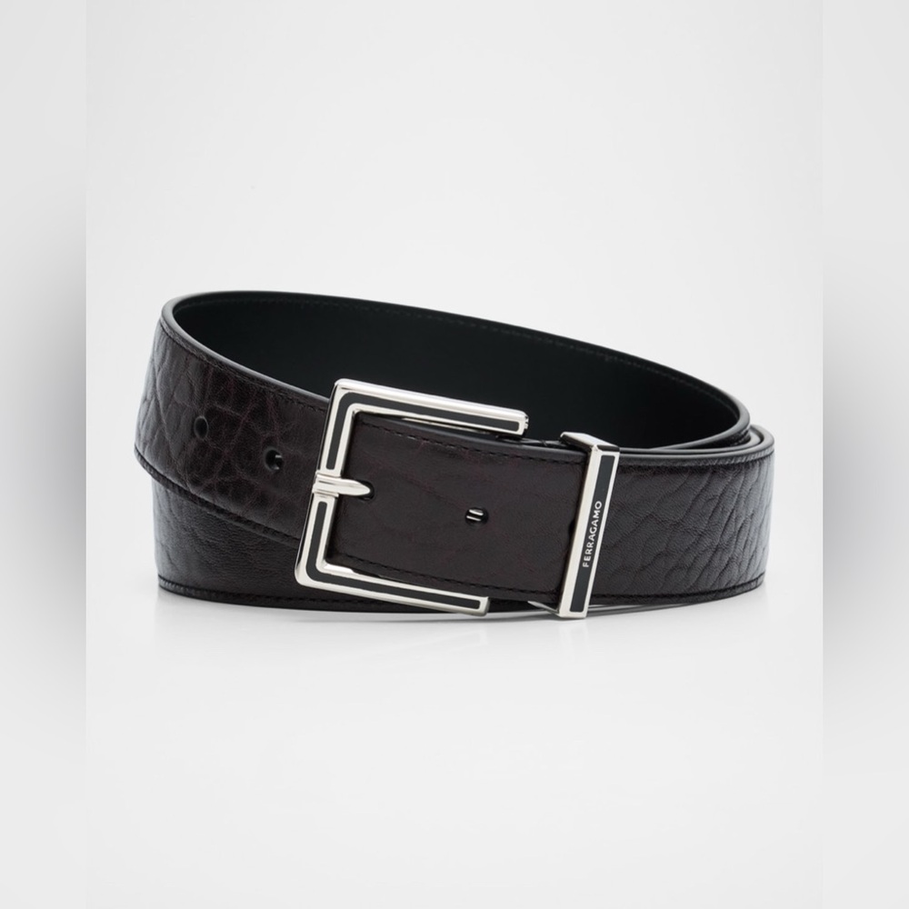 Salvatore Ferragamo Square Buckle Belt Size 105 42 Color Plum Made In Italy New